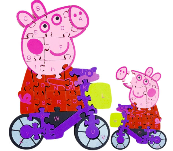 🧩 Drewniane Puzzle Edukacyjne – Świnka Peppa