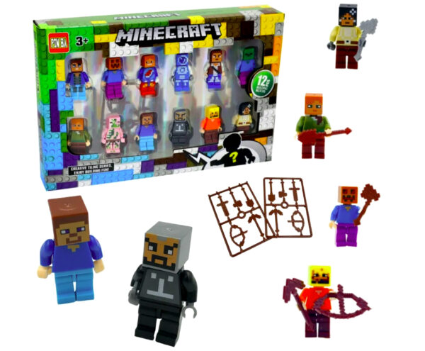 Mini Figurki Minecraft 12 sztuk + Akcesoria