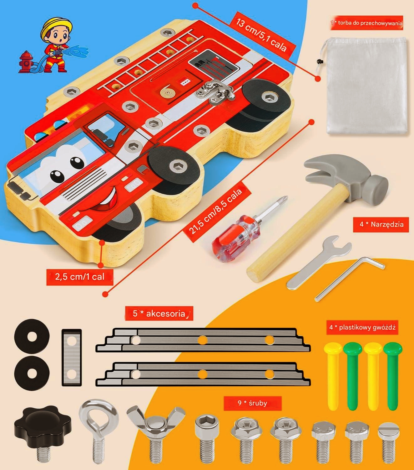 🚒 Drewniany Zestaw Straż Pożarna – Zabawka Edukacyjna 👷♂️🔧 - obrazek 2