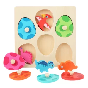 🦕🥚 Drewniana Układanka Montessori – Dinozaury w Jajkach 🌈🧩