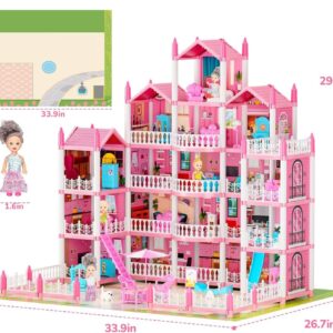 🎀🏰 Wielki Różowy Domek dla Lalek 4-piętrowy + 4 Lalki + 70 Akcesoriów + LED ✨👑