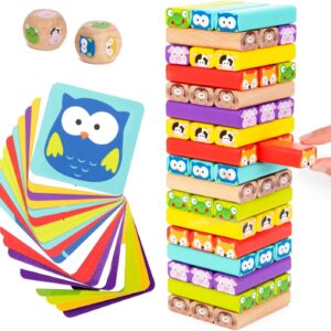🧩🐸 Drewniana Zwierzakowa Wieża 4w1! 🦊🦉