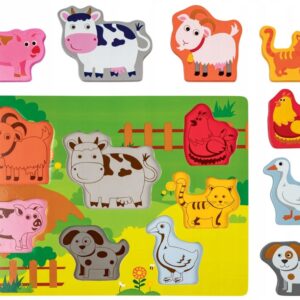🧩🐮 Drewniane Puzzle Układanka – Zwierzęta na Farmie